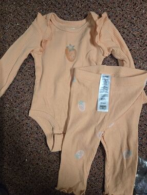Carter's Peach Ribbed Strawberry Bodysuit & Pants Set